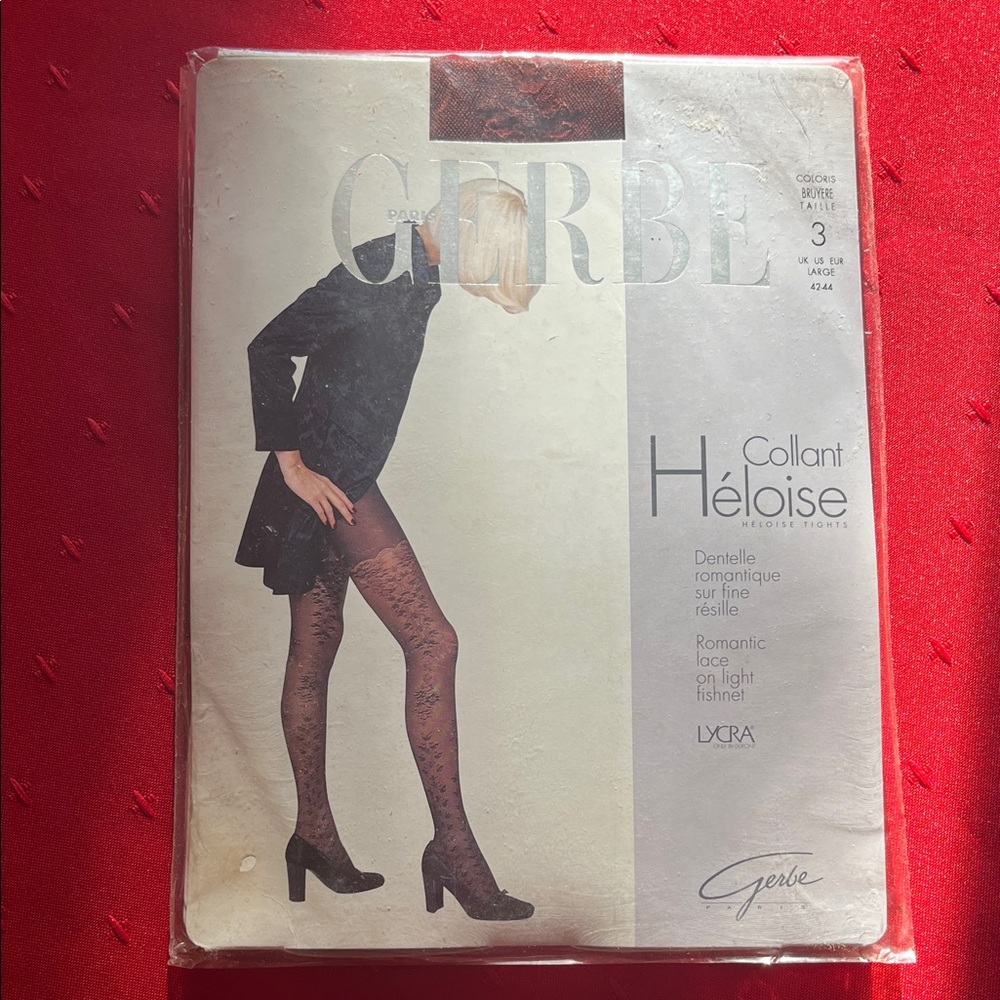 Gerbe Black Romantic Lace Tights, maroon color